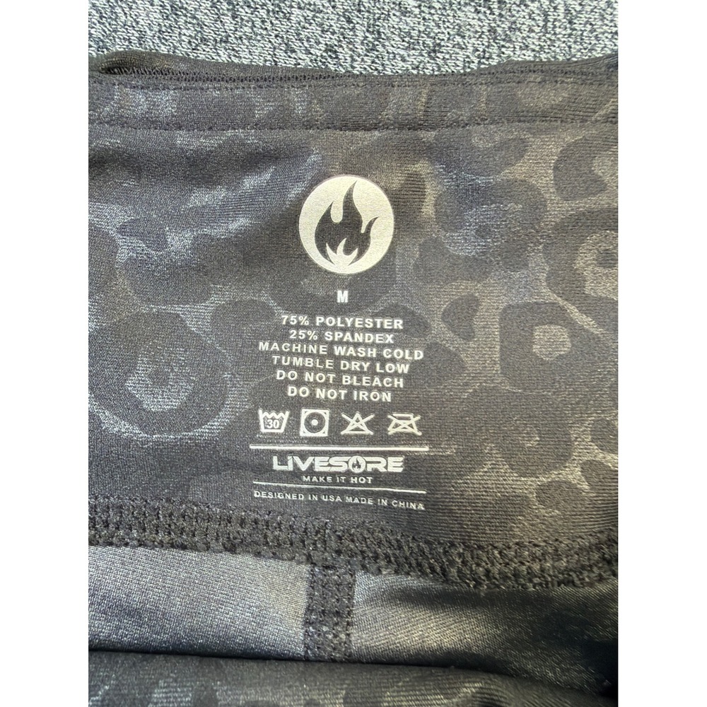 LiveSore Womens Black Leopard Print Biker Shorts Size M Athletic CrossFit Gym - Picture 3 of 6